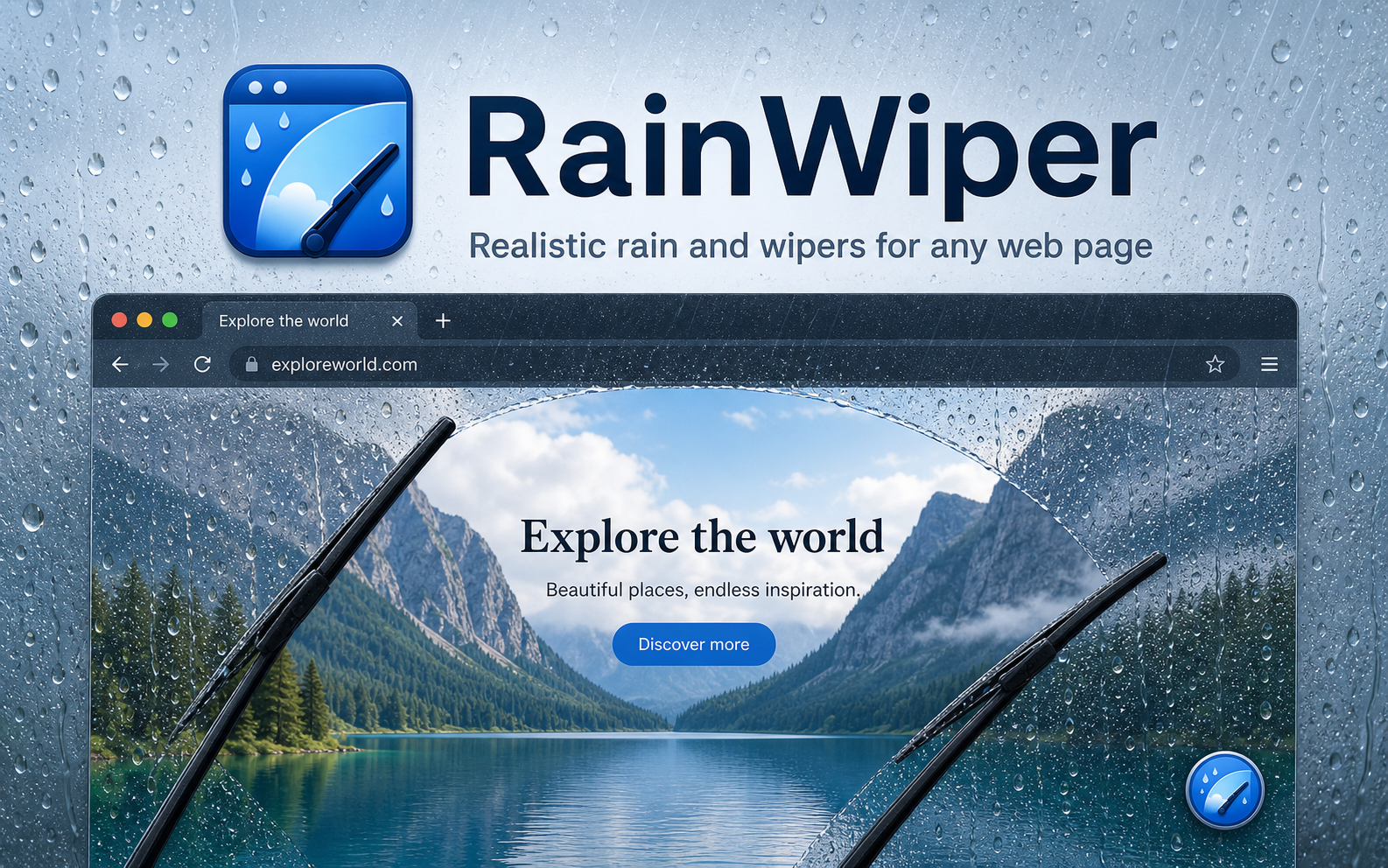 RainWiper（雨ふりブラウザ）— どんな Web ページにも、本物のような雨とワイパーを